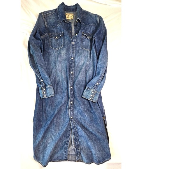 Polo Ralph Lauren Dresses & Skirts - Polo Ralph Lauren Womens Western Denim Midi Dress LG Snap Front Blue Medium Wash